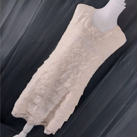 CHARLOTTE RUSSE! CHAMPAGNE NUDE PINK W/CREAM LACE NET OVERLAY DRESS! SZ L - Picture 1 of 9